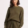 Seafolly Ladies Waffle Sweat Top - Moss -Seafolly shop 54725 TO Moss 1