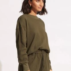 Seafolly Ladies Waffle Sweat Top - Moss 11 Seafolly Ladies Waffle Sweat Top - Moss -Seafolly shop 54725 TO Moss 3