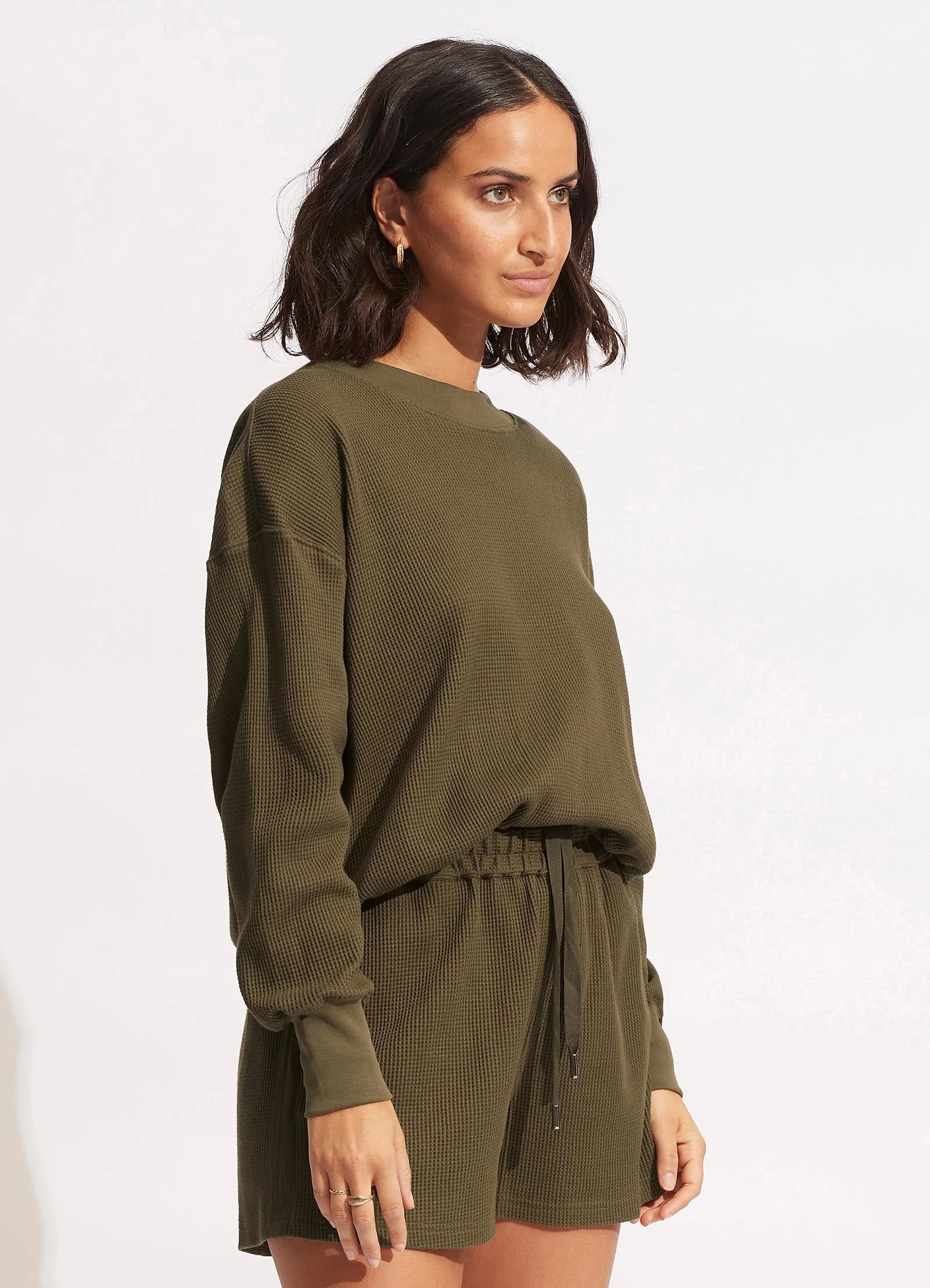 Seafolly Ladies Waffle Sweat Top - Moss 5 Seafolly Ladies Waffle Sweat Top - Moss - Image 3