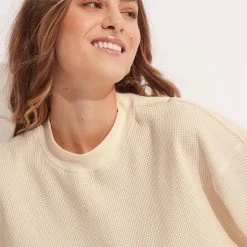 Seafolly Ladies Waffle Sweat Top - Natural -Seafolly shop 54725 TO Natural 7