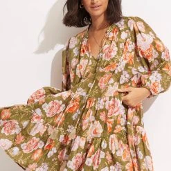 Seafolly Ladies Paradise Garden Tiered Dress- Avocado