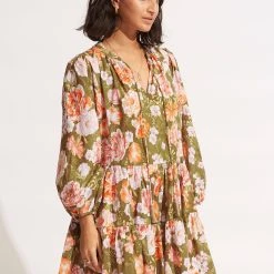 Seafolly Ladies Paradise Garden Tiered Dress- Avocado -Seafolly shop 54731 DR Avocado 3