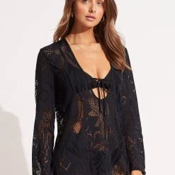 Seafolly Ladies Islands Kaftan - Black -Seafolly shop 54748 KA Black 3