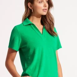 Seafolly Ladies Terry Polo Top - Green -Seafolly shop 54760 TO Green 3