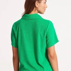 Seafolly Ladies Terry Polo Top - Green -Seafolly shop 54760 TO Green 4