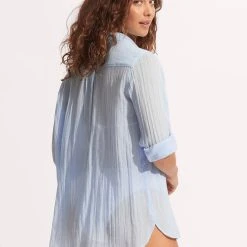 Seafolly Ladies Breeze Beach Shirt - Powder Blue -Seafolly shop 54795 TO PowderBlue 6