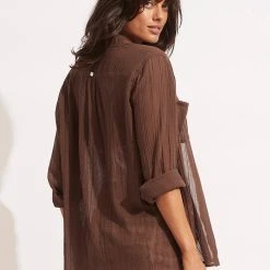 Seafolly Ladies Breeze Beach Shirt - Tiramisu -Seafolly shop 54795 TO Tiramisu 4