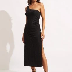 Seafolly Ladies Second Wave One Shoulder Midi Dress - Black 12 Seafolly Ladies Second Wave One Shoulder Midi Dress - Black -Seafolly shop 54804 DR Black 3