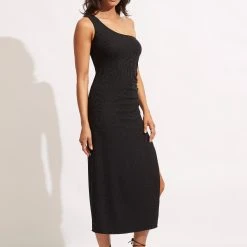 Seafolly Ladies Second Wave One Shoulder Midi Dress - Black 13 Seafolly Ladies Second Wave One Shoulder Midi Dress - Black -Seafolly shop 54804 DR Black 4