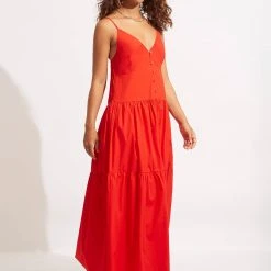 Seafolly Ladies Poplin Maxi Dress - Red -Seafolly shop 54817 DR Red 3