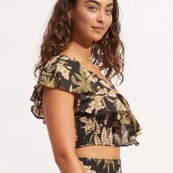 Seafolly Ladies Castaway One Shoulder Top - Black -Seafolly shop 54834 TO Black 3