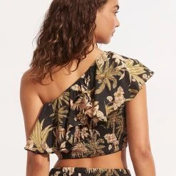 Seafolly Ladies Castaway One Shoulder Top - Black -Seafolly shop 54834 TO Black 4