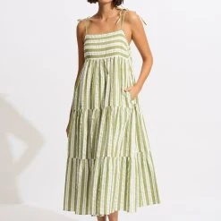 Seafolly Ladies Cabana Tier Maxi - Olive Green