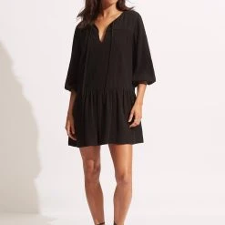 Seafolly Ladies Fallow Textured Cotton Cover Up - Black