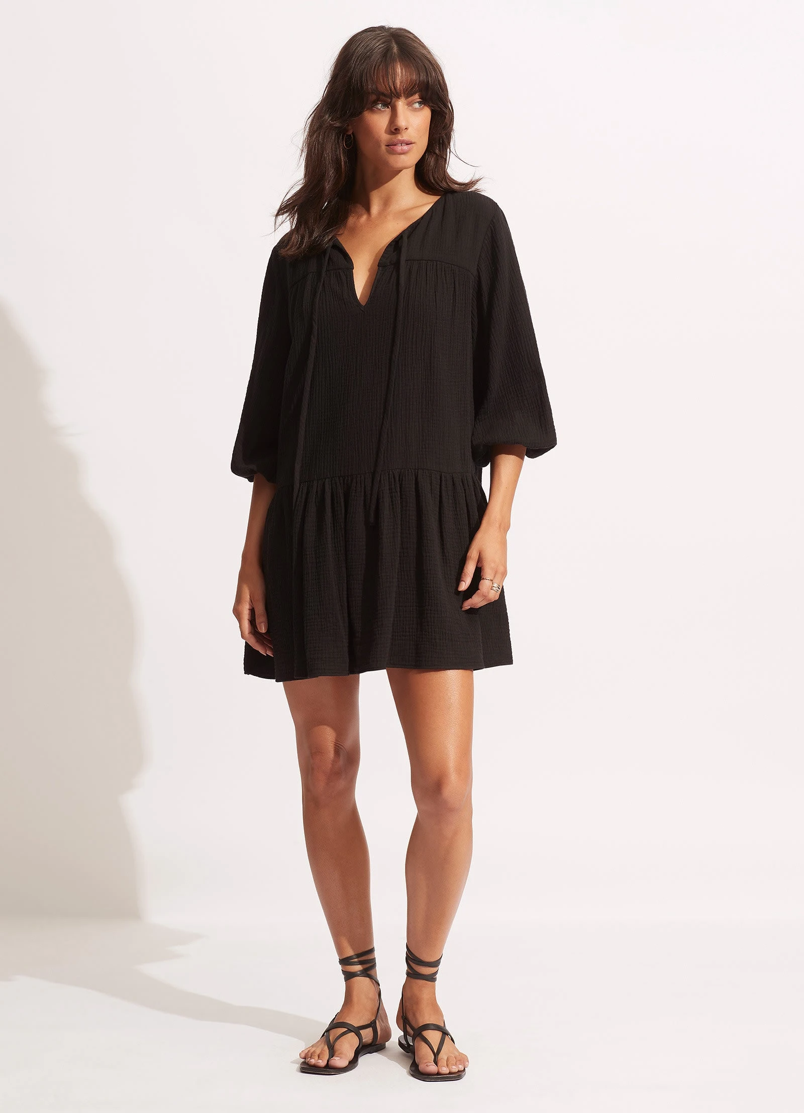 Seafolly Ladies Fallow Textured Cotton Cover Up - Black 3 Seafolly Ladies Fallow Textured Cotton Cover Up - Black