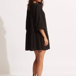 Seafolly Ladies Fallow Textured Cotton Cover Up - Black 8 Seafolly Ladies Fallow Textured Cotton Cover Up - Black -Seafolly shop 54870 CU Black 5