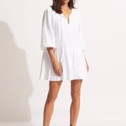 Seafolly Ladies Fallow Textured Cotton Cover Up - White