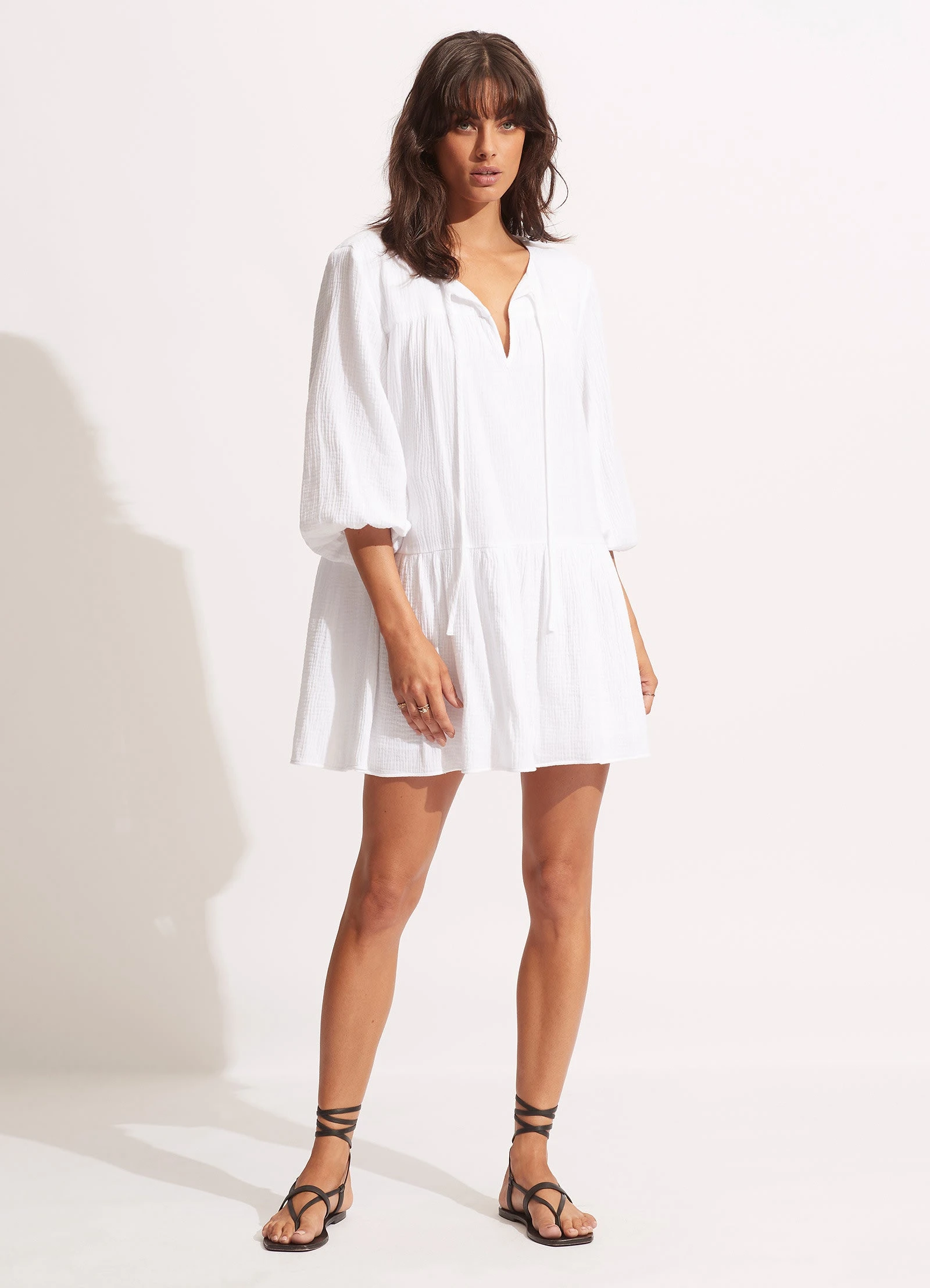 Seafolly Ladies Fallow Textured Cotton Cover Up - White 3 Seafolly Ladies Fallow Textured Cotton Cover Up - White