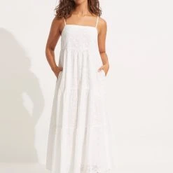 Seafolly Ladies Embroidery Tiered Dress - White