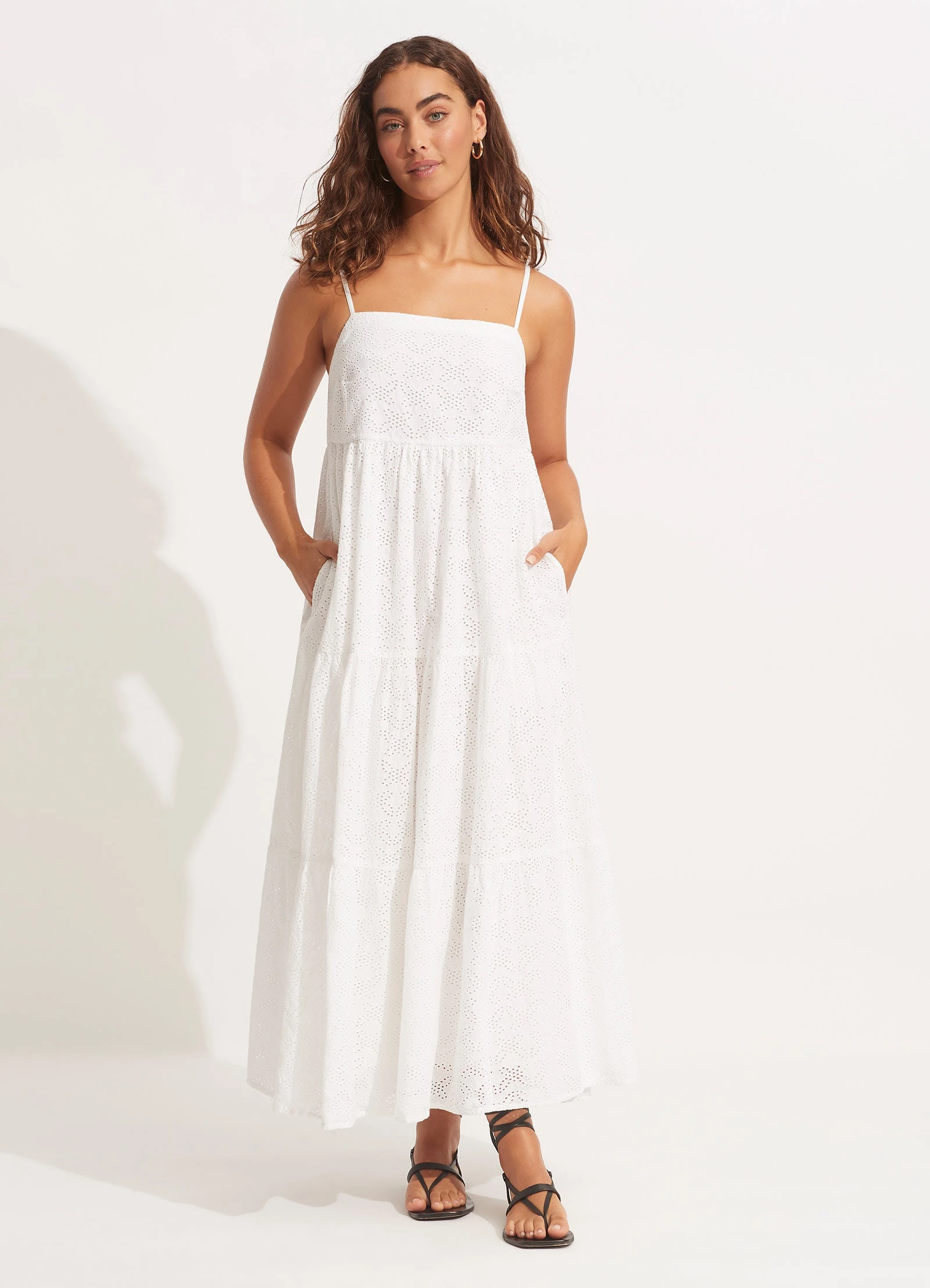 Seafolly Ladies Embroidery Tiered Dress - White 3 Seafolly Ladies Embroidery Tiered Dress - White
