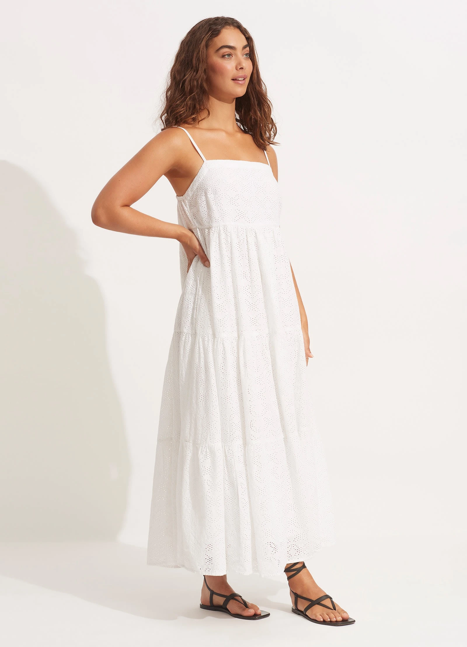 Seafolly Ladies Embroidery Tiered Dress - White 4 Seafolly Ladies Embroidery Tiered Dress - White - Image 2