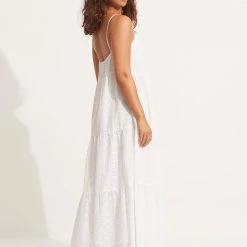 Seafolly Ladies Embroidery Tiered Dress - White 8 Seafolly Ladies Embroidery Tiered Dress - White -Seafolly shop 54915 DR White 3