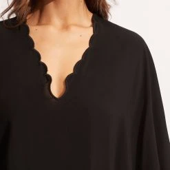 Seafolly Ladies Gia Scallop Kaftan - Black -Seafolly shop 54918 KA Black 6