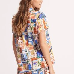 Seafolly Ladies On Vacation Shirt - Azure -Seafolly shop 54966 TO Azure 6