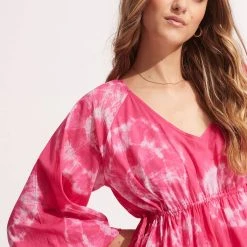 Seafolly Ladies Tie Dye Tier Mini Dress - Rose Pink -Seafolly shop 54985 DR RosePink 6