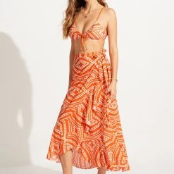 Seafolly Ladies Zanzibar Wrap Skirt - Mandarin -Seafolly shop 54995 SK Mandarin 5