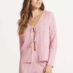 Seafolly Ladies Crochet Tie Knit Top - Parfait Pink