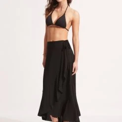 Seafolly Ladies The Wrap Skirt - Black -Seafolly shop 55048 SK Black 6