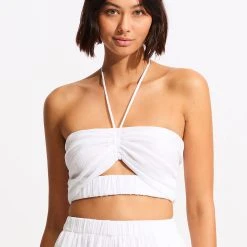 Seafolly Ladies Crinkle Crop Top - White