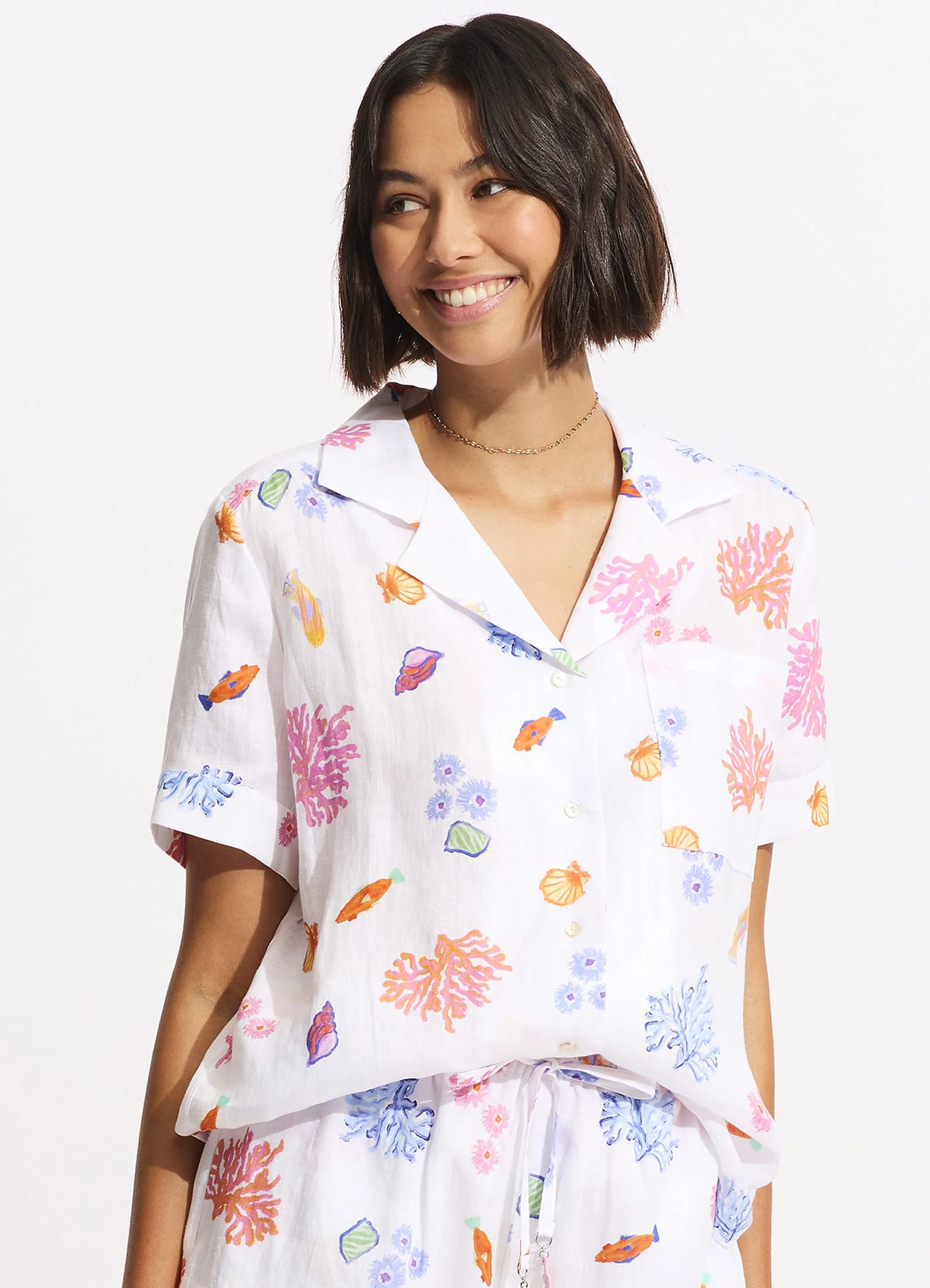Seafolly Ladies Under The Sea Beach Shirt - White 3 Seafolly Ladies Under The Sea Beach Shirt - White