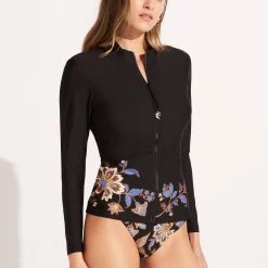 Seafolly Ladies Silk Road Long Sleeve Rash Vest - Black -Seafolly shop 60203 020 Black 5