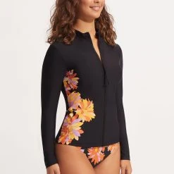 Seafolly Ladies Palm Springs Long Sleeve Sunvest - Black -Seafolly shop 60203 703 Black 5
