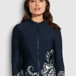 Seafolly Ladies Folklore Long Sleeve Sunvest - True Navy -Seafolly shop 60203 933 True 20Navy 3