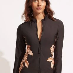 Seafolly Ladies Castaway Long Sleeve Sunvest - Black