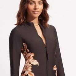 Seafolly Ladies Castaway Long Sleeve Sunvest - Black -Seafolly shop 60203 980 Black 3