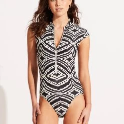 Seafolly Ladies Zanzibar Zip Front One Piece - Black