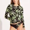 Seafolly Ladies Palm Paradise Long Sleeve Sunvest - Black -Seafolly shop 60278 028 Black 3