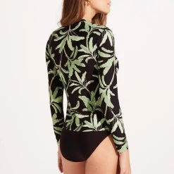 Seafolly Ladies Palm Paradise Long Sleeve Sunvest - Black -Seafolly shop 60278 028 Black 6