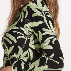 Seafolly Ladies Palm Paradise Long Sleeve Sunvest - Black -Seafolly shop 60278 028 Black 7