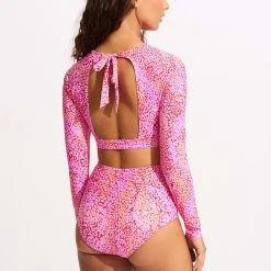 Seafolly Ladies Sea Skin Long Sleeve Crop Rashie - Fuchsia Rose -Seafolly shop 60282 064 FuchsiaRos 6
