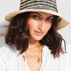 Seafolly Ladies Stripe Soleil Hat - Natural/Navy