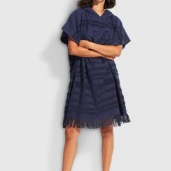 Seafolly Ladies Seaside Towel Poncho - True Navy