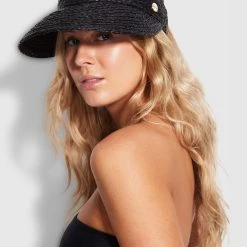 Seafolly Ladies Raffia Visor - Black