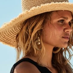 Seafolly Ladies Raffia Fringe Tie Hat - Natural