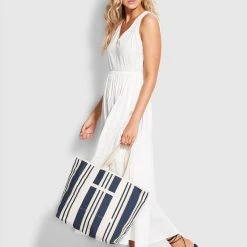 Seafolly Ladies Multi Stripe Canvas Tote - True Navy