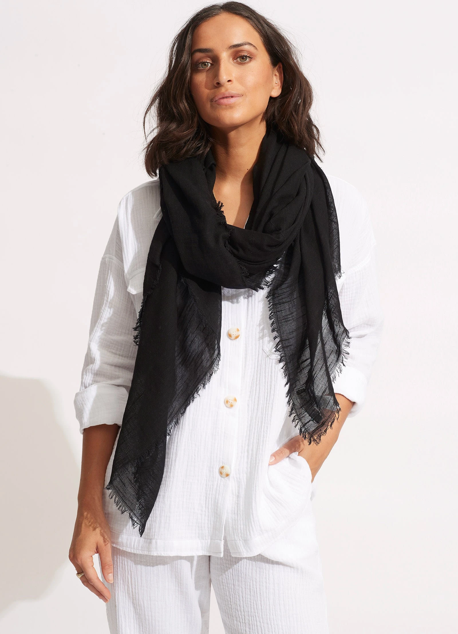 Seafolly Ladies Textured Cotton Beach Wrap - Black 3 Seafolly Ladies Textured Cotton Beach Wrap - Black